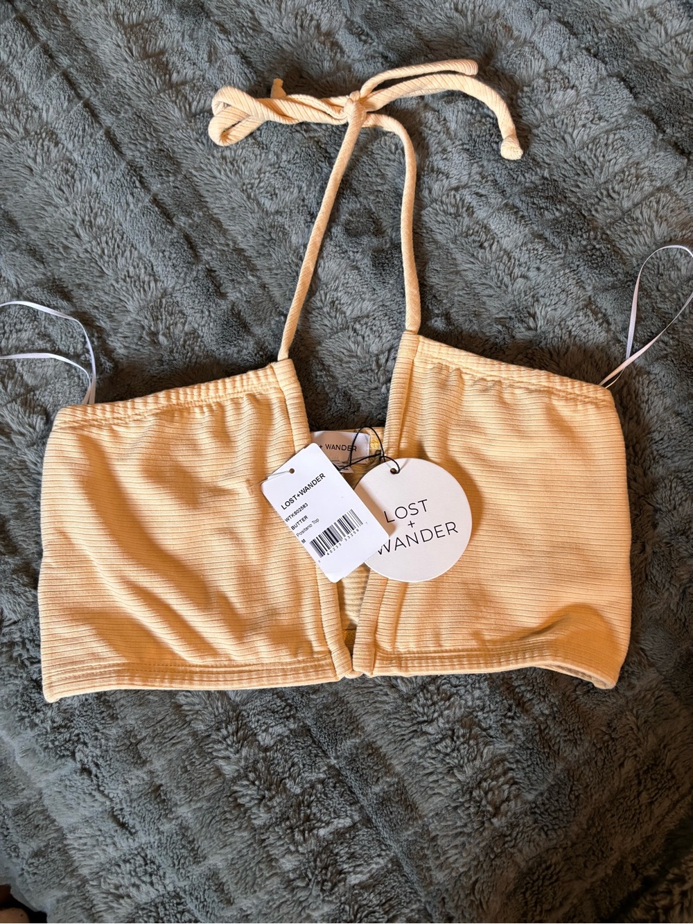 Lost + Wander Yellow Ribbed Bandeau Positano Top. Sz M. NWT